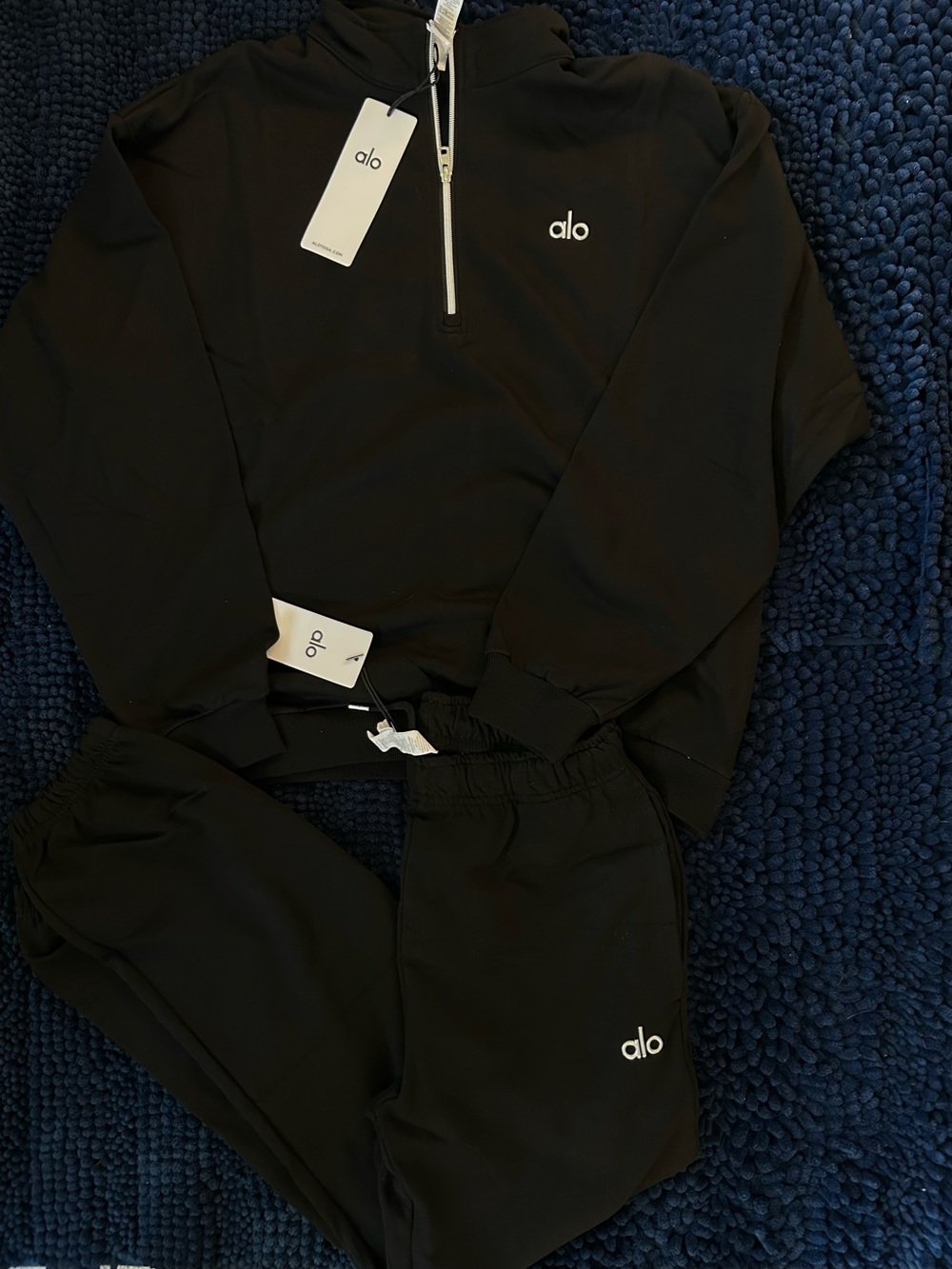 ALO Yoga Black Half-Zip Hoodie & Joggers Set